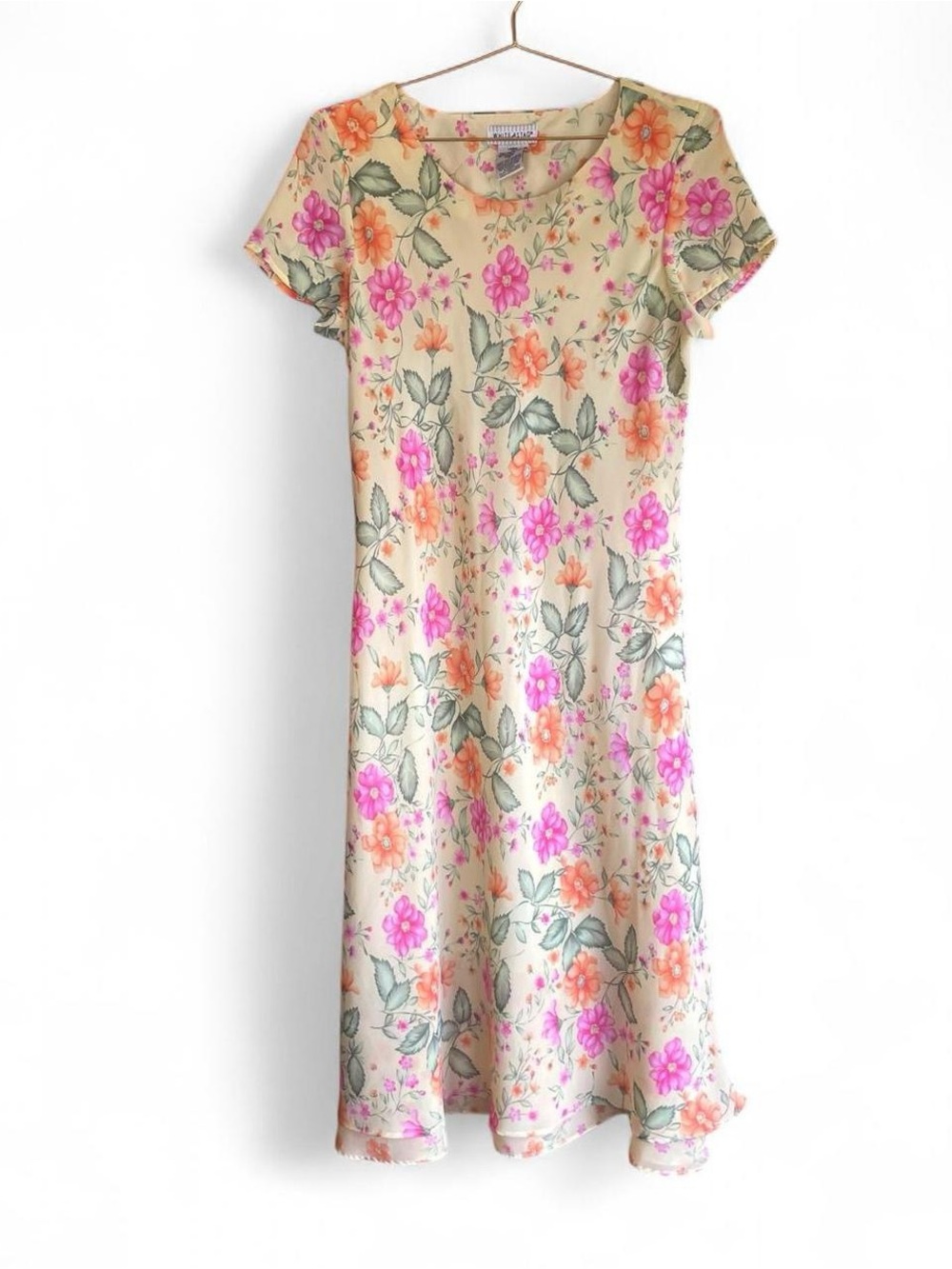 Vintage Floral Midi Dress – White Stag Pastel Yellow Garden Print Slip Dress